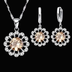 Stirling Silver Flower Necklace & Earrings Set